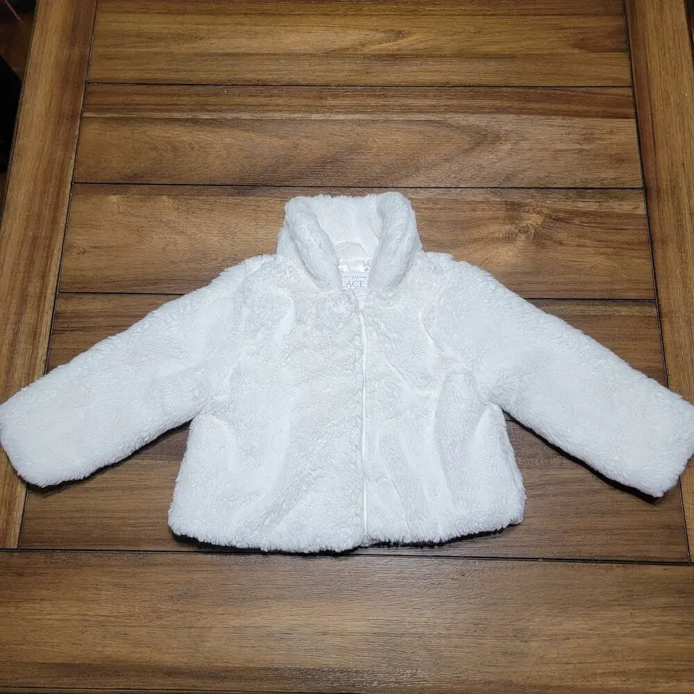 The Children's Place Infant White Faux Fur Coat w/ Pockets - Size 18-24M